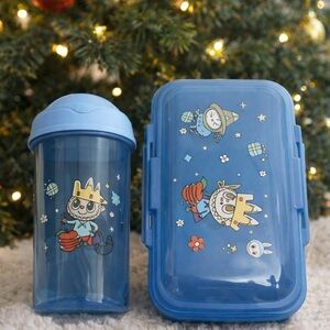 Labubu Kids Lunch Box & Water Bottle Set – Blue | Brand New